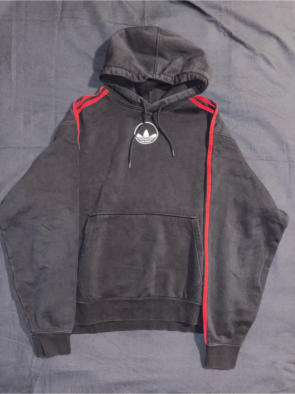 Adidas Original Black Hoodie with Red Stripe - Men's Casual Pullover Hoodie